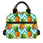 Teal Zig Zag Pineapple Pattern Print Insulated Lunch Bag