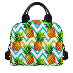 Teal Zig Zag Pineapple Pattern Print Insulated Lunch Bag