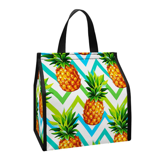 Teal Zig Zag Pineapple Pattern Print Insulated Lunch Tote