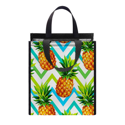 Teal Zig Zag Pineapple Pattern Print Insulated Lunch Tote