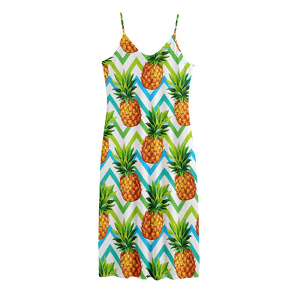 Teal Zig Zag Pineapple Pattern Print Jersey Midi Cami Dress
