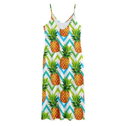 Teal Zig Zag Pineapple Pattern Print Jersey Midi Cami Dress
