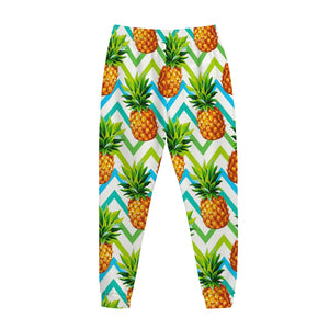 Teal Zig Zag Pineapple Pattern Print Jogger Pants