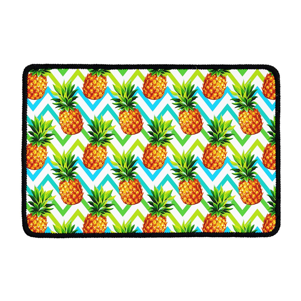 Teal Zig Zag Pineapple Pattern Print Kitchen Mat