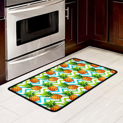 Teal Zig Zag Pineapple Pattern Print Kitchen Mat