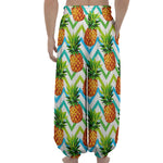 Teal Zig Zag Pineapple Pattern Print Lantern Pants