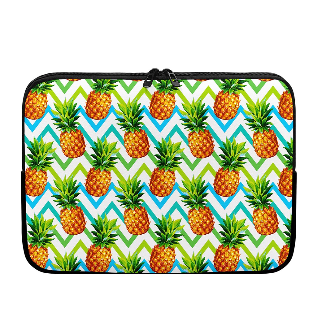 Teal Zig Zag Pineapple Pattern Print Laptop Sleeve