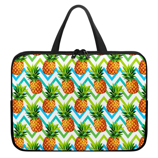 Teal Zig Zag Pineapple Pattern Print Laptop Sleeve With Handle