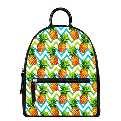 Teal Zig Zag Pineapple Pattern Print Leather Backpack