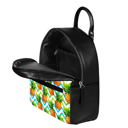 Teal Zig Zag Pineapple Pattern Print Leather Backpack
