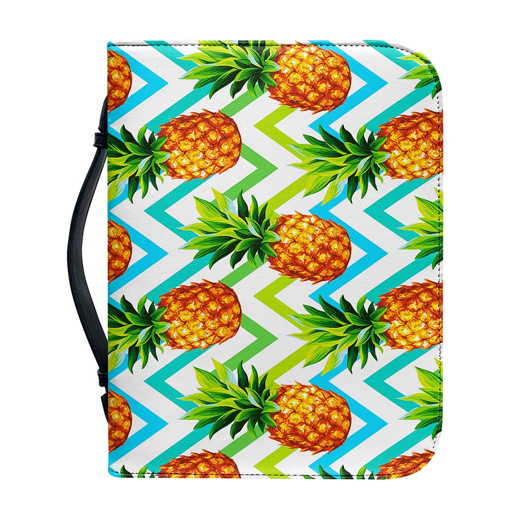 Teal Zig Zag Pineapple Pattern Print Leather Bible Cover