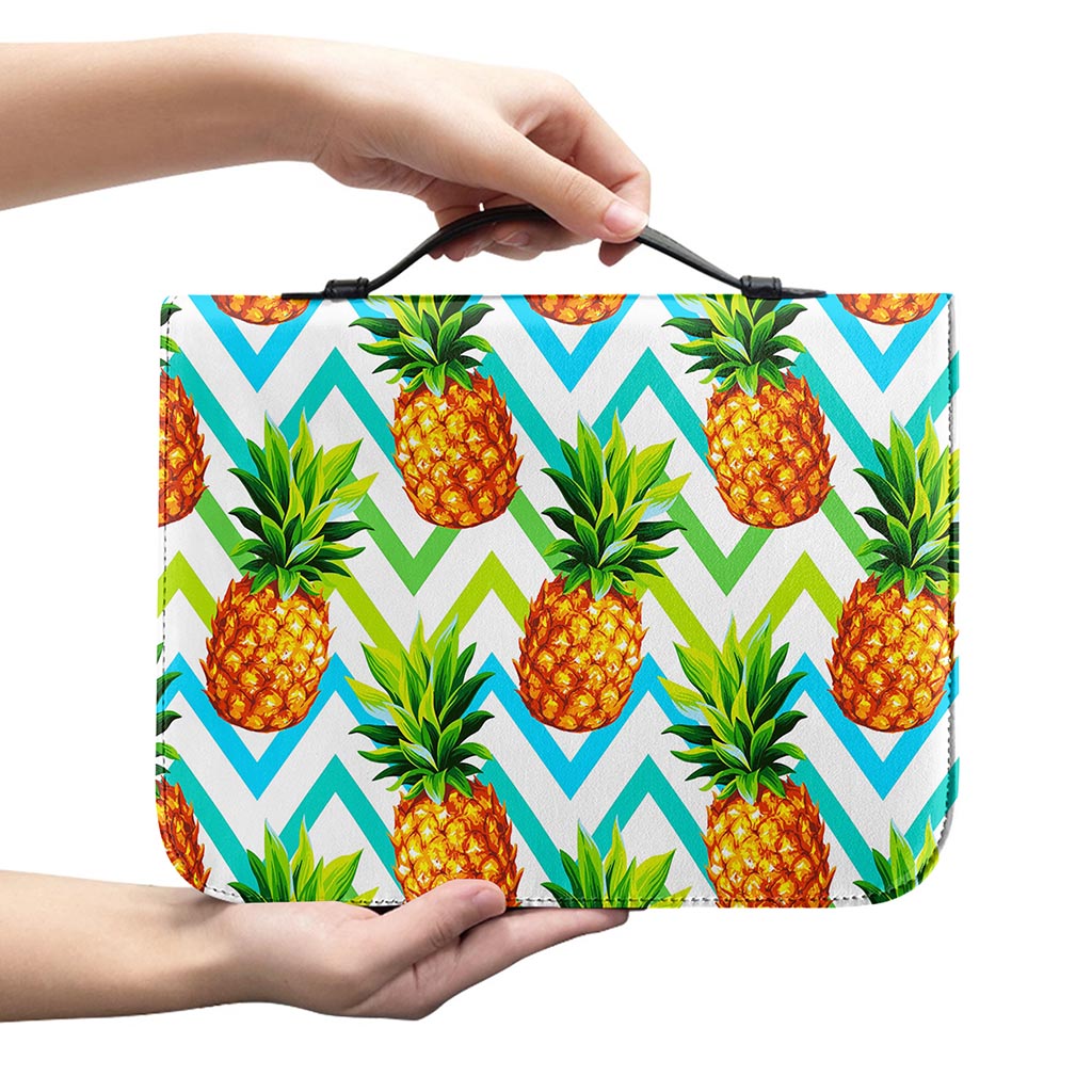 Teal Zig Zag Pineapple Pattern Print Leather Bible Cover