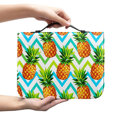 Teal Zig Zag Pineapple Pattern Print Leather Bible Cover