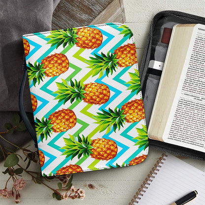 Teal Zig Zag Pineapple Pattern Print Leather Bible Cover