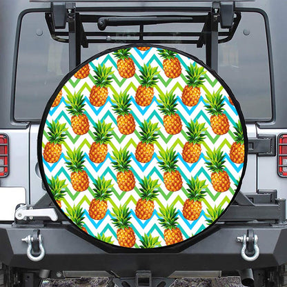 Teal Zig Zag Pineapple Pattern Print Leather Spare Tire Cover