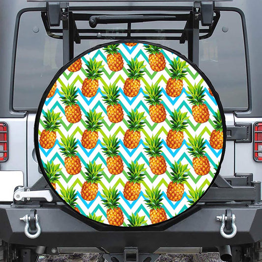Teal Zig Zag Pineapple Pattern Print Leather Spare Tire Cover