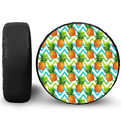 Teal Zig Zag Pineapple Pattern Print Leather Spare Tire Cover