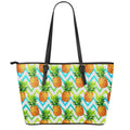 Teal Zig Zag Pineapple Pattern Print Leather Tote Bag With Zipper