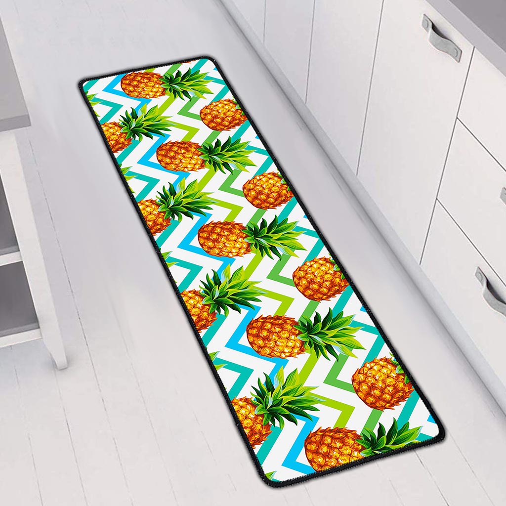 Teal Zig Zag Pineapple Pattern Print Long Kitchen Mat