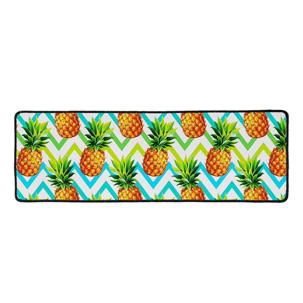Teal Zig Zag Pineapple Pattern Print Long Kitchen Mat