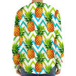 Teal Zig Zag Pineapple Pattern Print Long Sleeve Baseball Jersey