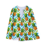 Teal Zig Zag Pineapple Pattern Print Long Sleeve Short Coat