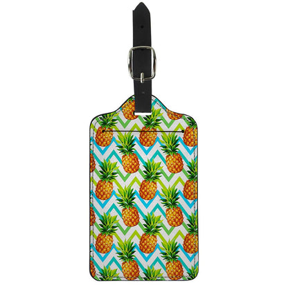 Teal Zig Zag Pineapple Pattern Print Luggage Tag