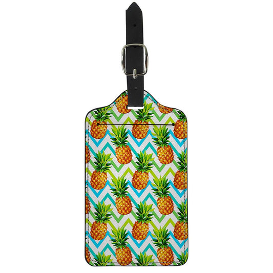 Teal Zig Zag Pineapple Pattern Print Luggage Tag