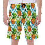 Teal Zig Zag Pineapple Pattern Print Men's Beach Shorts