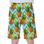 Teal Zig Zag Pineapple Pattern Print Men's Beach Shorts
