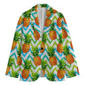 Teal Zig Zag Pineapple Pattern Print Men's Blazer