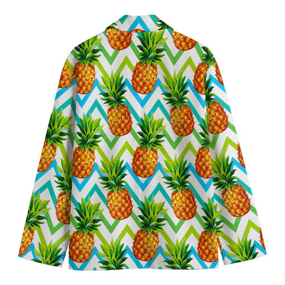 Teal Zig Zag Pineapple Pattern Print Men's Blazer
