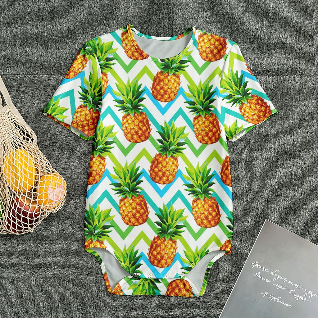 Teal Zig Zag Pineapple Pattern Print Men's Bodysuit
