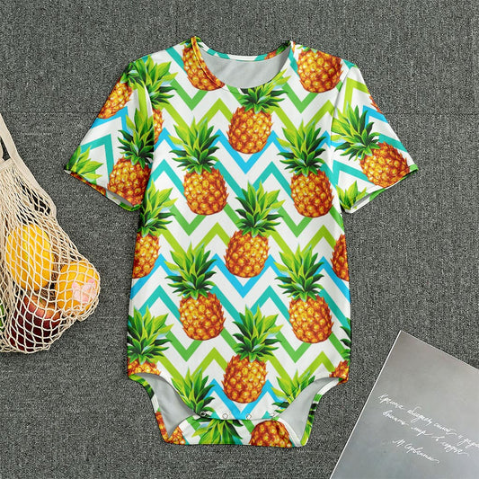 Teal Zig Zag Pineapple Pattern Print Men's Bodysuit