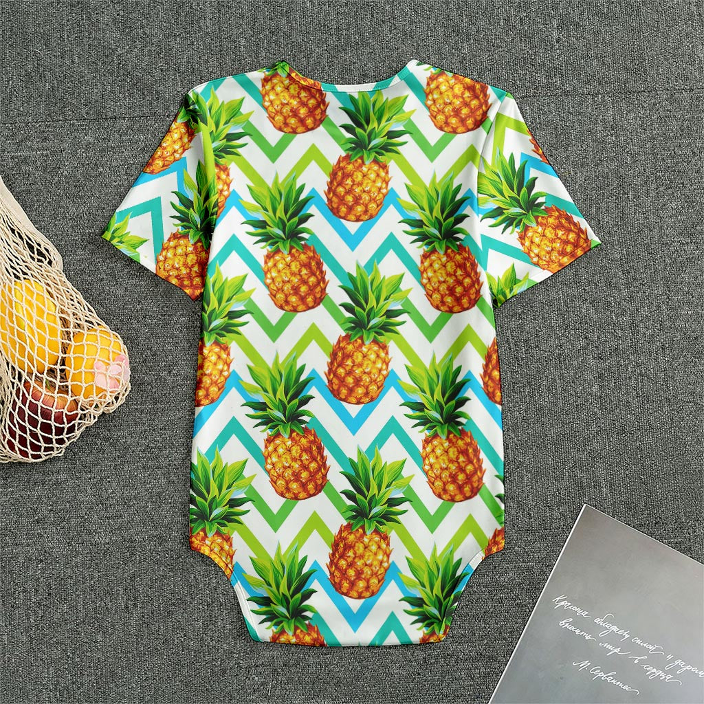 Teal Zig Zag Pineapple Pattern Print Men's Bodysuit