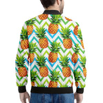 Teal Zig Zag Pineapple Pattern Print Men's Bomber Jacket