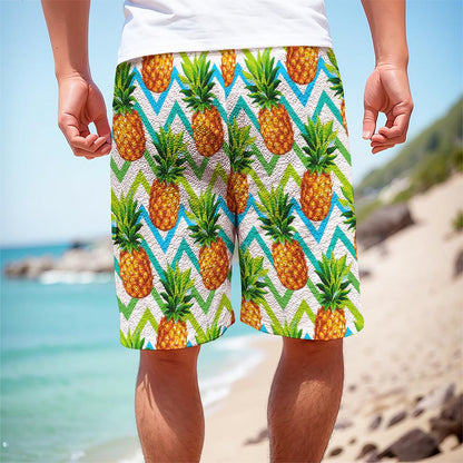 Teal Zig Zag Pineapple Pattern Print Men's Cargo Shorts