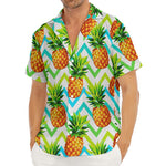 Teal Zig Zag Pineapple Pattern Print Men's Deep V-Neck Shirt