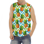 Teal Zig Zag Pineapple Pattern Print Men's Fitness Tank Top