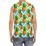 Teal Zig Zag Pineapple Pattern Print Men's Fitness Tank Top