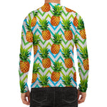 Teal Zig Zag Pineapple Pattern Print Men's Long Sleeve Rash Guard