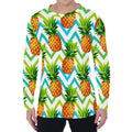 Teal Zig Zag Pineapple Pattern Print Men's Long Sleeve T-Shirt