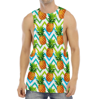 Teal Zig Zag Pineapple Pattern Print Men's Muscle Tank Top