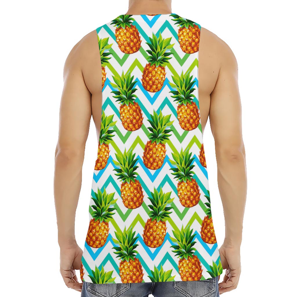 Teal Zig Zag Pineapple Pattern Print Men's Muscle Tank Top