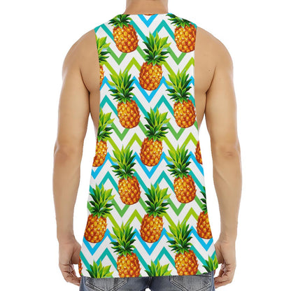 Teal Zig Zag Pineapple Pattern Print Men's Muscle Tank Top
