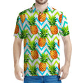Teal Zig Zag Pineapple Pattern Print Men's Polo Shirt