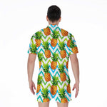 Teal Zig Zag Pineapple Pattern Print Men's Rompers