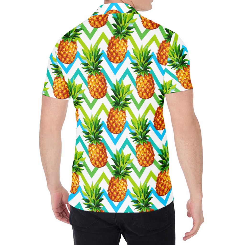 Teal Zig Zag Pineapple Pattern Print Men's Shirt
