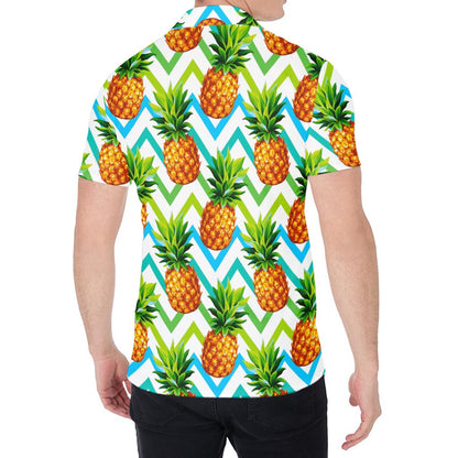 Teal Zig Zag Pineapple Pattern Print Men's Shirt