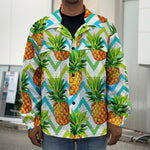 Teal Zig Zag Pineapple Pattern Print Men's Shirt Jacket